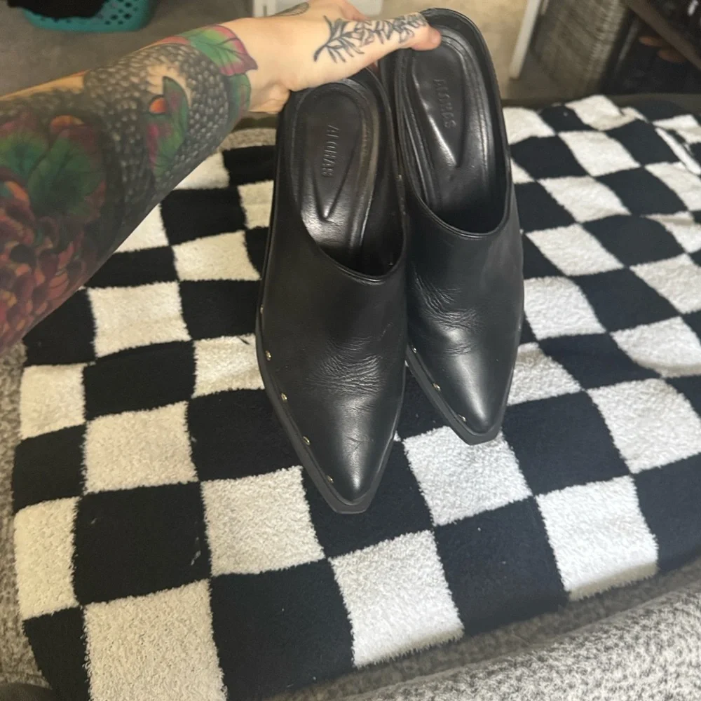 ALOHAS Black Mules with Gold Studs - Picture 5 of 6